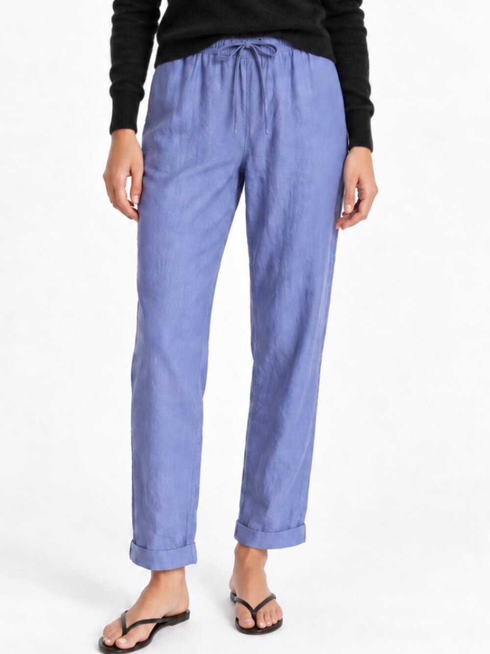 Onia Periwinkle Blue Linen Cotton Drawstring Pull-On Tapered Pants Size Large
